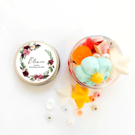 Bote etiqueta flores boho personalizada / 6 uds.