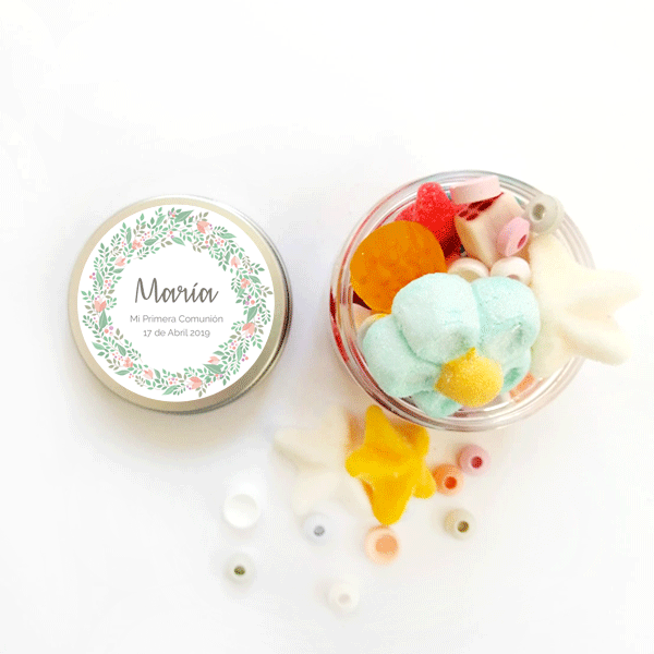 Bote etiqueta corona flores personalizada / 6 uds.