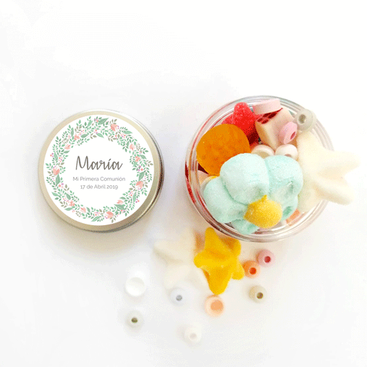 Bote etiqueta corona flores personalizada / 6 uds.