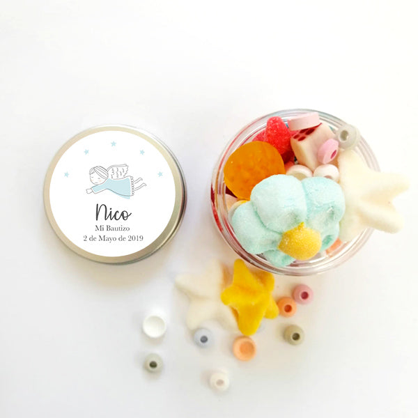 Bote angelito azul personalizado / 6 uds.