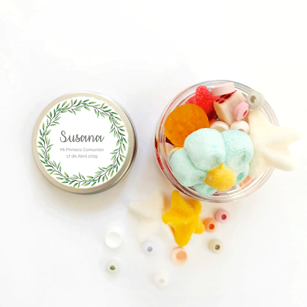 Bote etiqueta corona de olivo personalizada / 6 uds.