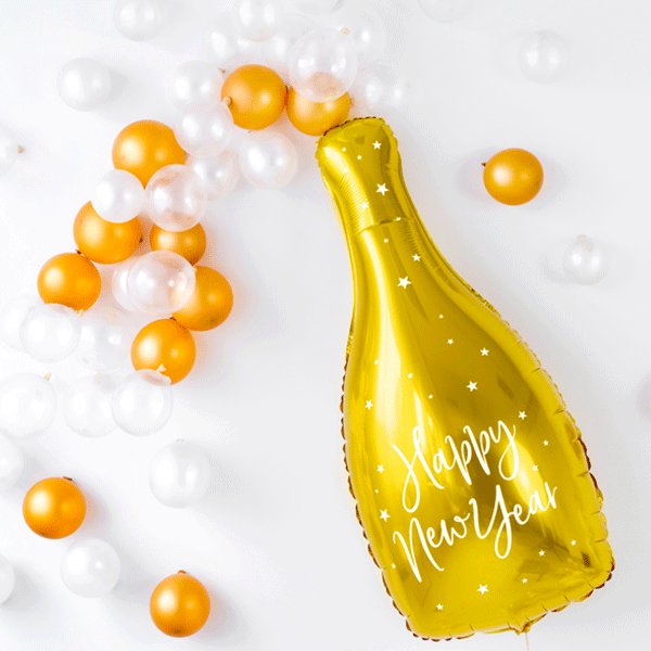 Globo botella Happy New Year dorado XL