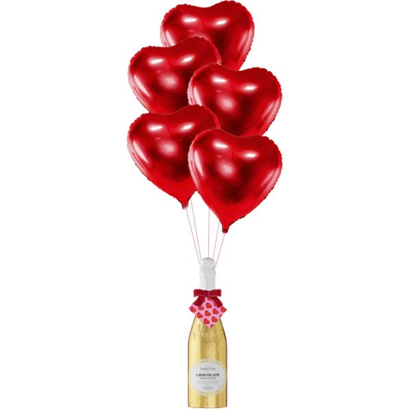 Bouquet globos rojos corazón botella de chocolate<br> (sólo Barcelona)