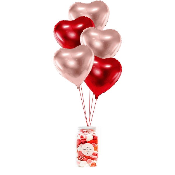 Bouquet mix globos con bote de chuches<br> (sólo Barcelona)