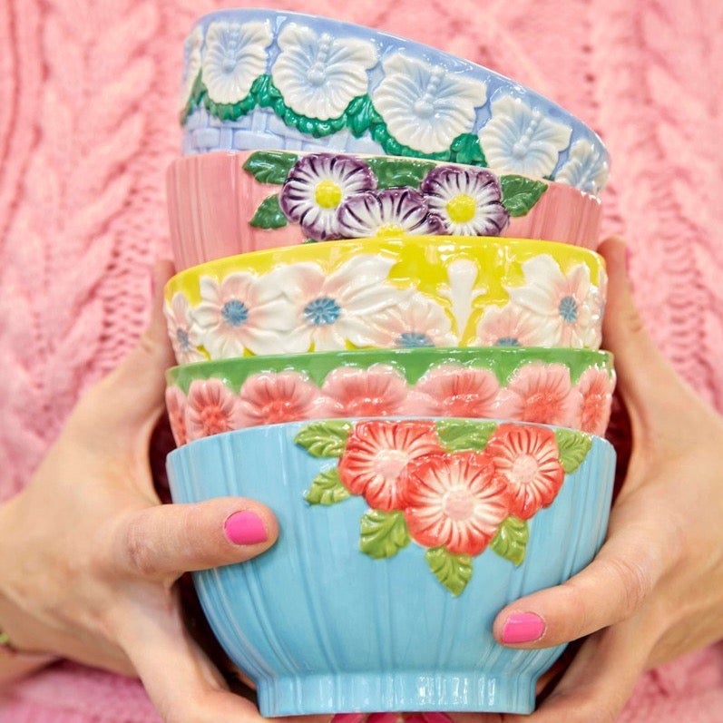 Bowl cerámica amarillo con flores