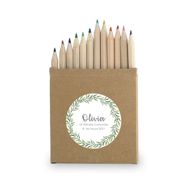 Cajita de lápices personalizada Olivo / 6 uds.
