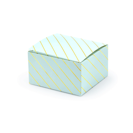Cajita detalle rectangular celeste raya dorado / 10 uds.