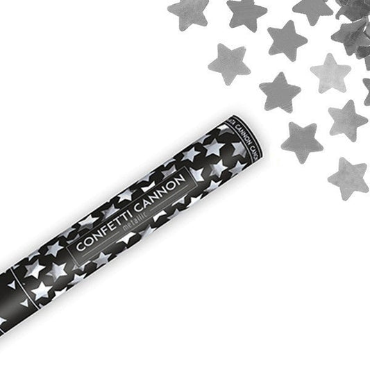 Cañon de confeti estrellas plata XL