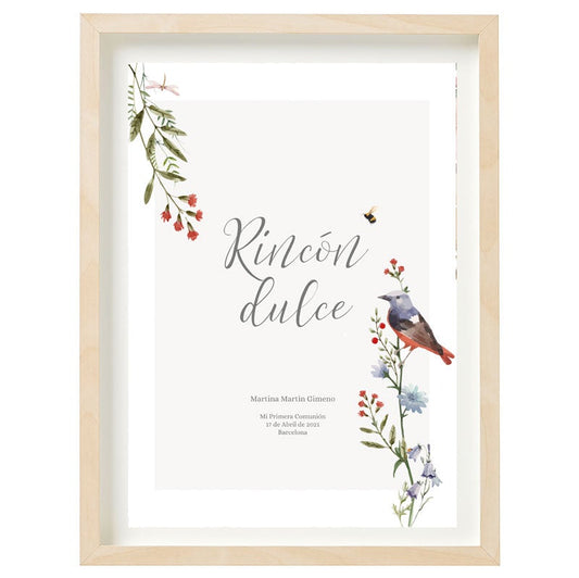 Cartel Rincón dulce personalizado Pajaritos