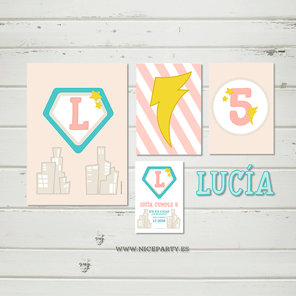 Pack imprimible super héroe pastel