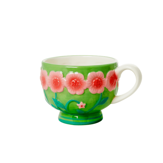 Tazón cerámica  verde con flores