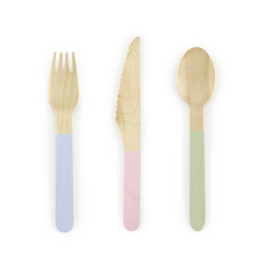 Set cubiertos eco de madera pastel 6 pax / 18 piezas