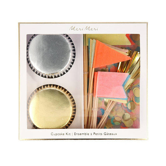 Cupcake kit banderolas y confetti neon / 24 uds.