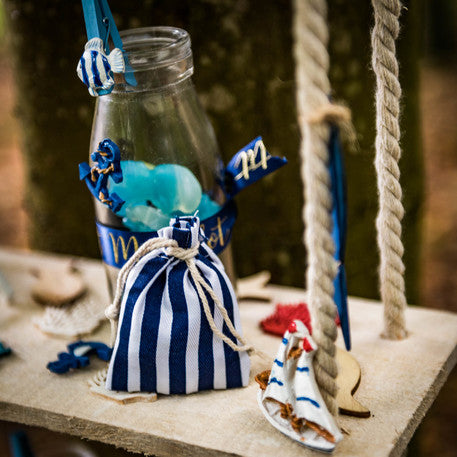 Bolsita tela para detalle rayas azules / 5 uds.