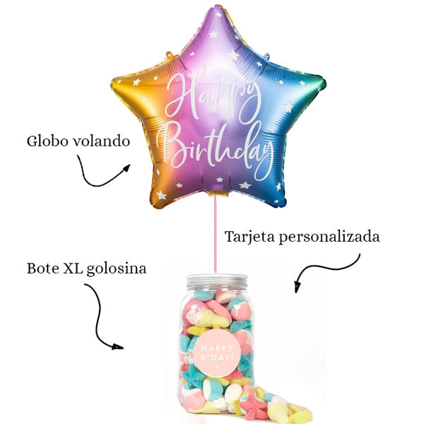 WOW BOX estrella unicornio, golosinas y mensaje personalizado.