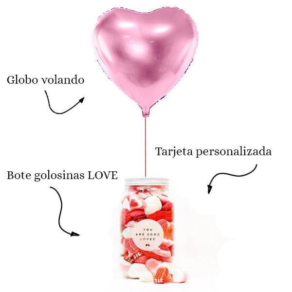 WOW BOX Globo corazón, mensaje personalizado y Bote golosinas LOVE