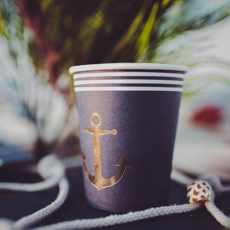 Vaso azul marino detalle marinero / 8 uds.