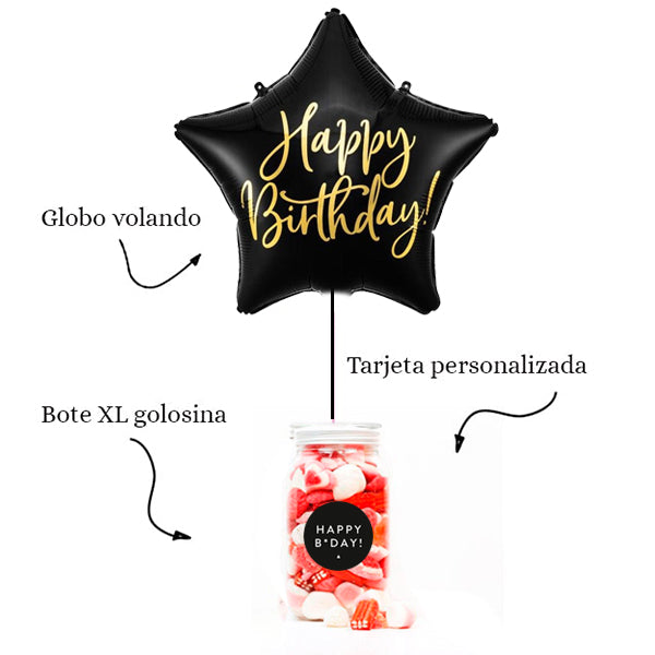 WOW BOX estrella negra, golosinas y mensaje personalizado.