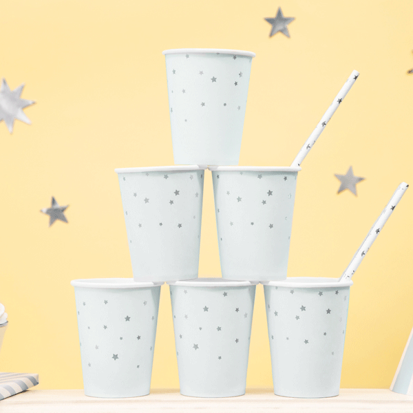 Vasos celeste estrellas plata / 6 uds.