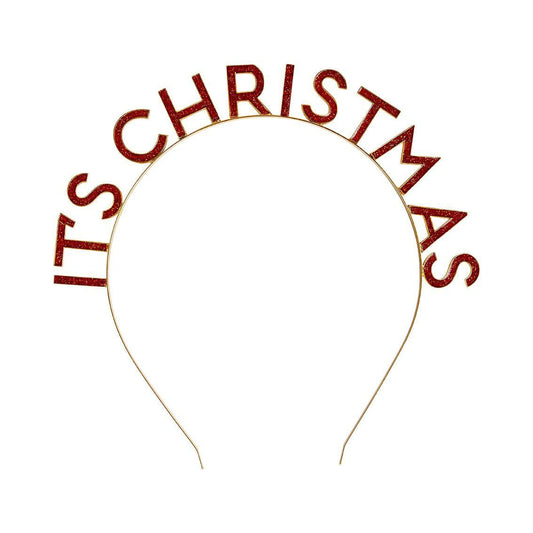 Diadema It's Christmas  glitter rojo