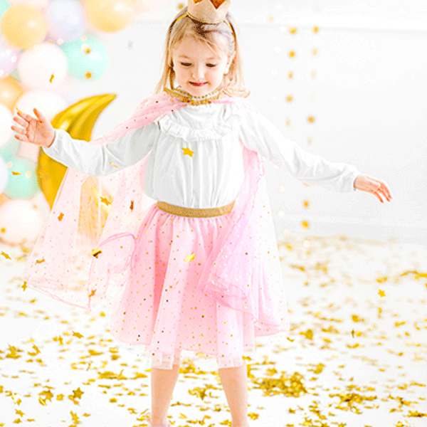 Falda de tul con rosa estrellas doradas