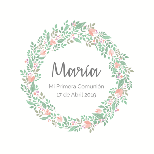 Pegatina personalizada corona flores / 12 uds.