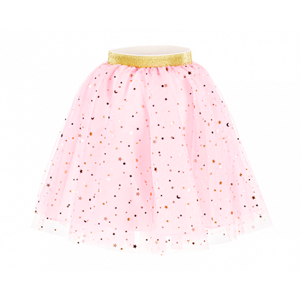 Falda de tul con rosa estrellas doradas