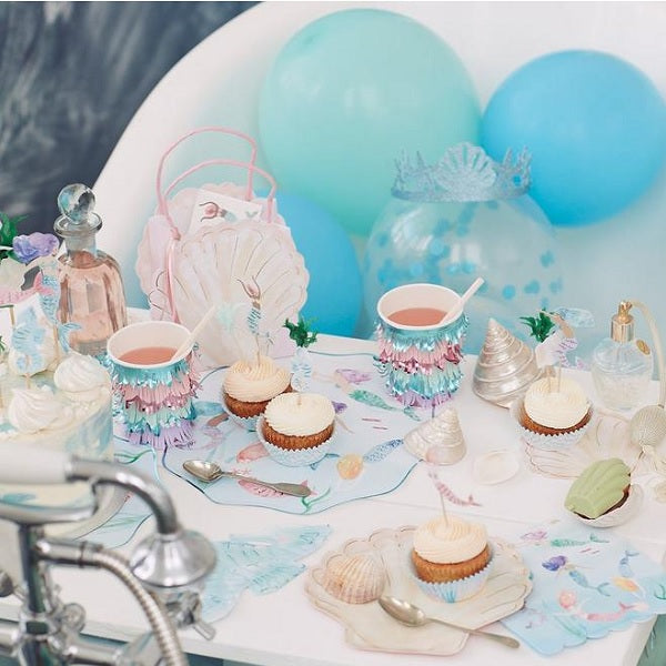 Vaso sirena flecos metalizados / 8 uds.