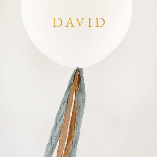 Globo L Látex Bio blanco hinchado con Plumeti mint y mostaza y Lettering <br> (solo Barcelona)</br>