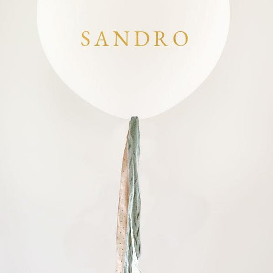 Globo L Látex Bio blanco hinchado con Plumeti mint y piedra y Lettering <br> (solo Barcelona)</br>