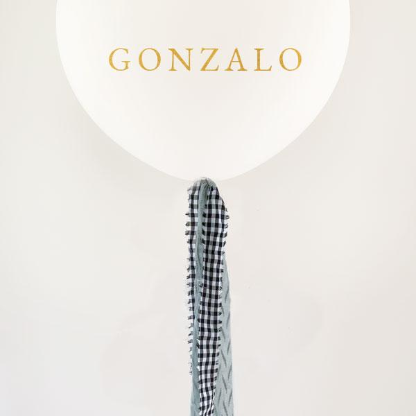 Globo L Látex Bio blanco hinchado con tela vichy y mint y Lettering <br> (solo Barcelona)</br>