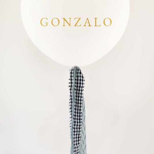 Globo L Látex Bio blanco hinchado con tela vichy y mint y Lettering <br> (solo Barcelona)</br>