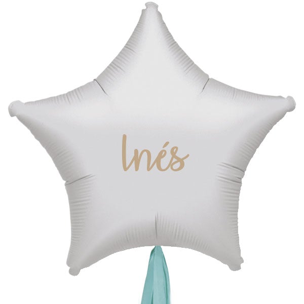 Globo Estrella de 70 cm hinchado con flecos de papel y Lettering <br> (solo Barcelona)
