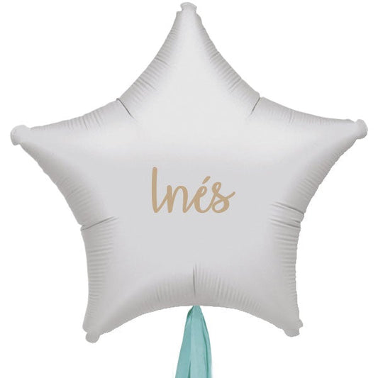 Globo Estrella de 70 cm hinchado con flecos de papel y Lettering <br> (solo Barcelona)