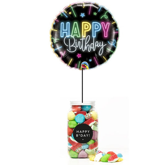 WOW BOX Cumpleaños NEON, golosinas y mensaje personalizado.