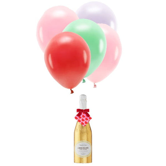 Bouquet globos mix pastel y botella de chocolate<br> (sólo Barcelona)