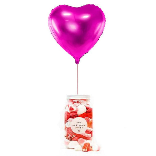 WOW BOX Globo corazón fucsia, mensaje personalizado y Bote golosinas LOVE