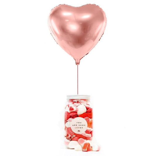 WOW BOX Globo corazón Oro rosa, mensaje personalizado y Bote golosinas LOVE