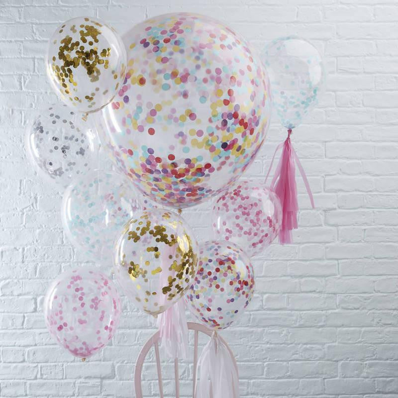 Globos con confetti celeste / 5 uds.