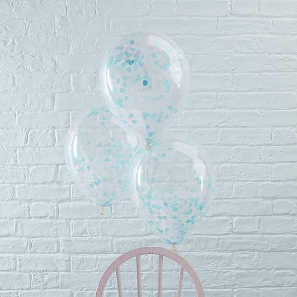 Globos con confetti celeste / 5 uds.