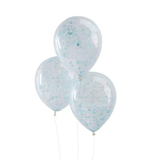 Globos con confetti celeste / 5 uds.