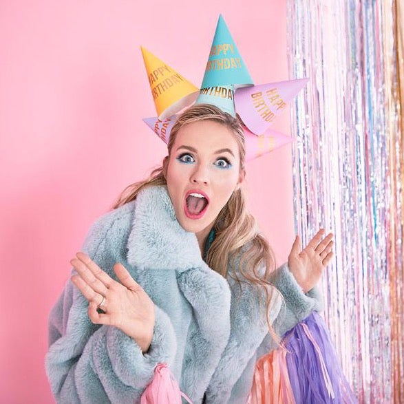 Gorros de fiesta mix pastel Happy Birthday / 6 uds.