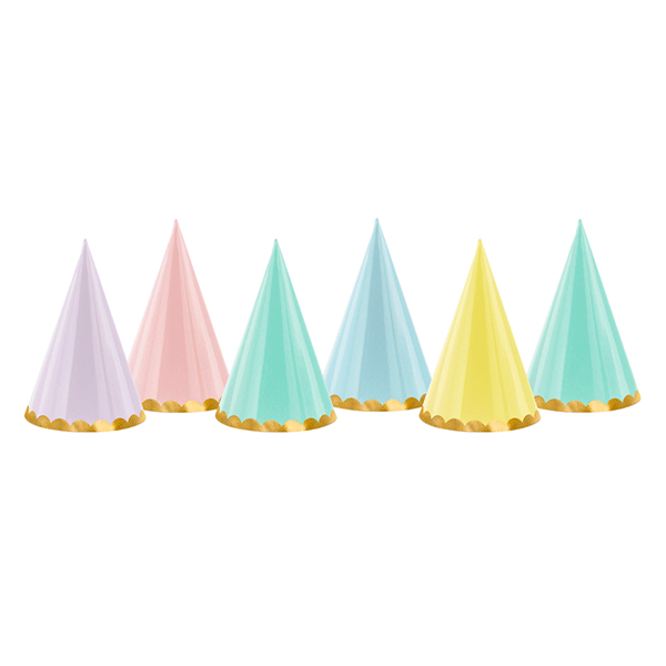 Gorros de fiesta mix pastel / 6 uds.