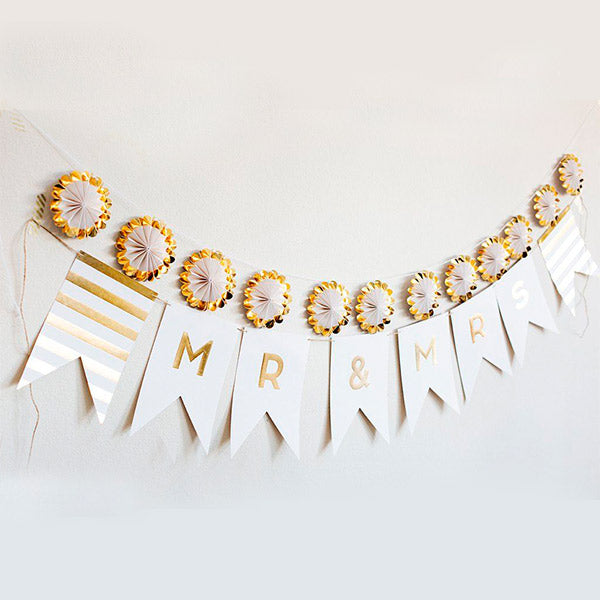 Banderines blanco dorado Mr& Mrs