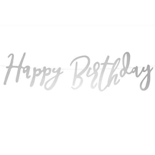 Guirnalda caligrafía Happy Birthday plata