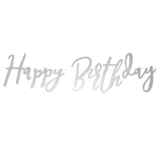 Guirnalda caligrafía Happy Birthday plata
