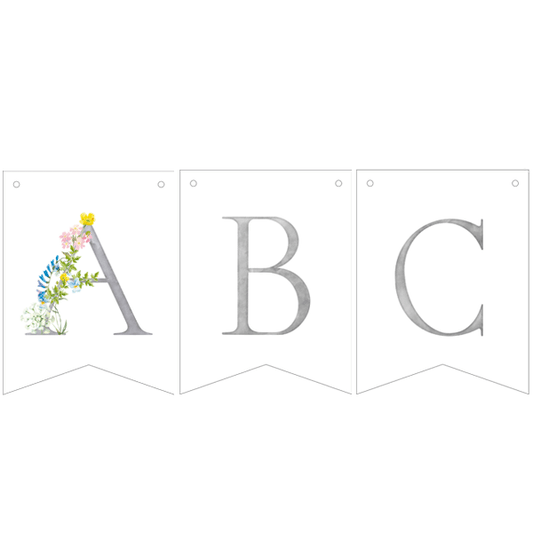 Guirnalda banderines letras flores primavera