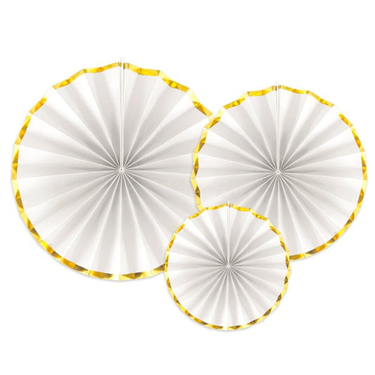 Kit abanicos cartón blanco borde dorado