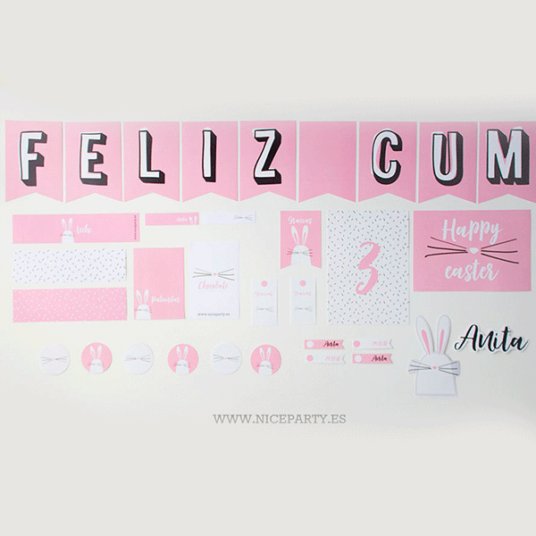Pack imprimible conejito rosa