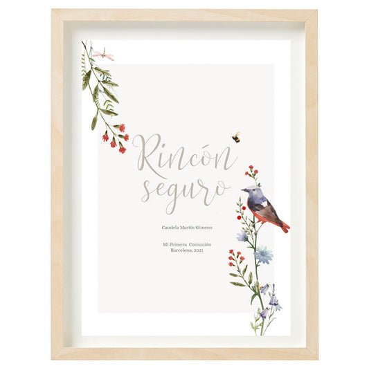 Cartel Rincón seguro personalizado Pajaritos